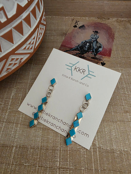 IVY LAMB TURQUOISE DIAMOND CUT DANGLE EARRINGS