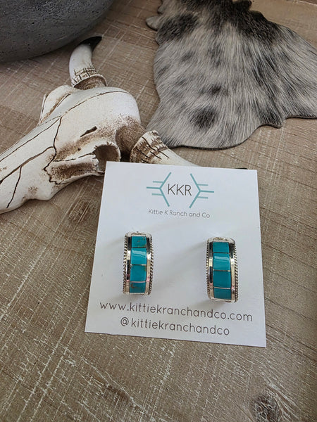 BRUCE JOHNSON TURQUOISE HOOP EARRINGS