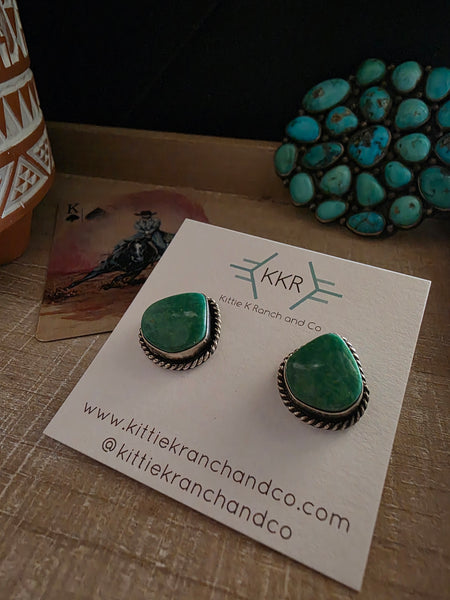 VIRGINIA BECENT KINGMAN TURQUOISE TEARDROP EARRINGS