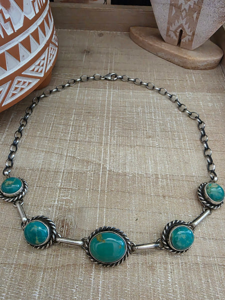 AUGUSTINE LARGO FIVE KINGMAN TURQUOISE STONE CHOKER NECKLACE