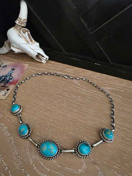 AUGUSTINE LARGO FIVE KINGMAN TURQUOISE STONE CHOKER NECKLACE