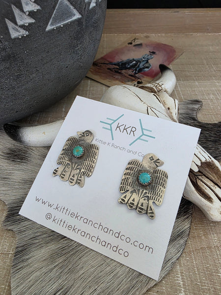 GABRIELLE YAZZIE TURQUOISE THUNDERBIRD STUD EARRINGS