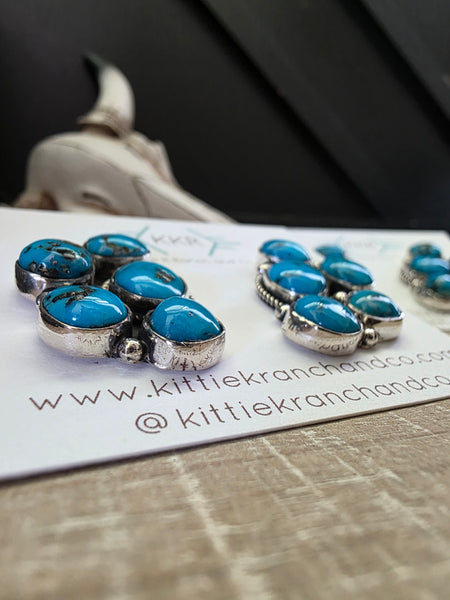 JEANETTE YAZZIE KINGMAN TURQUOISE CLUSTER STUD EARRINGS