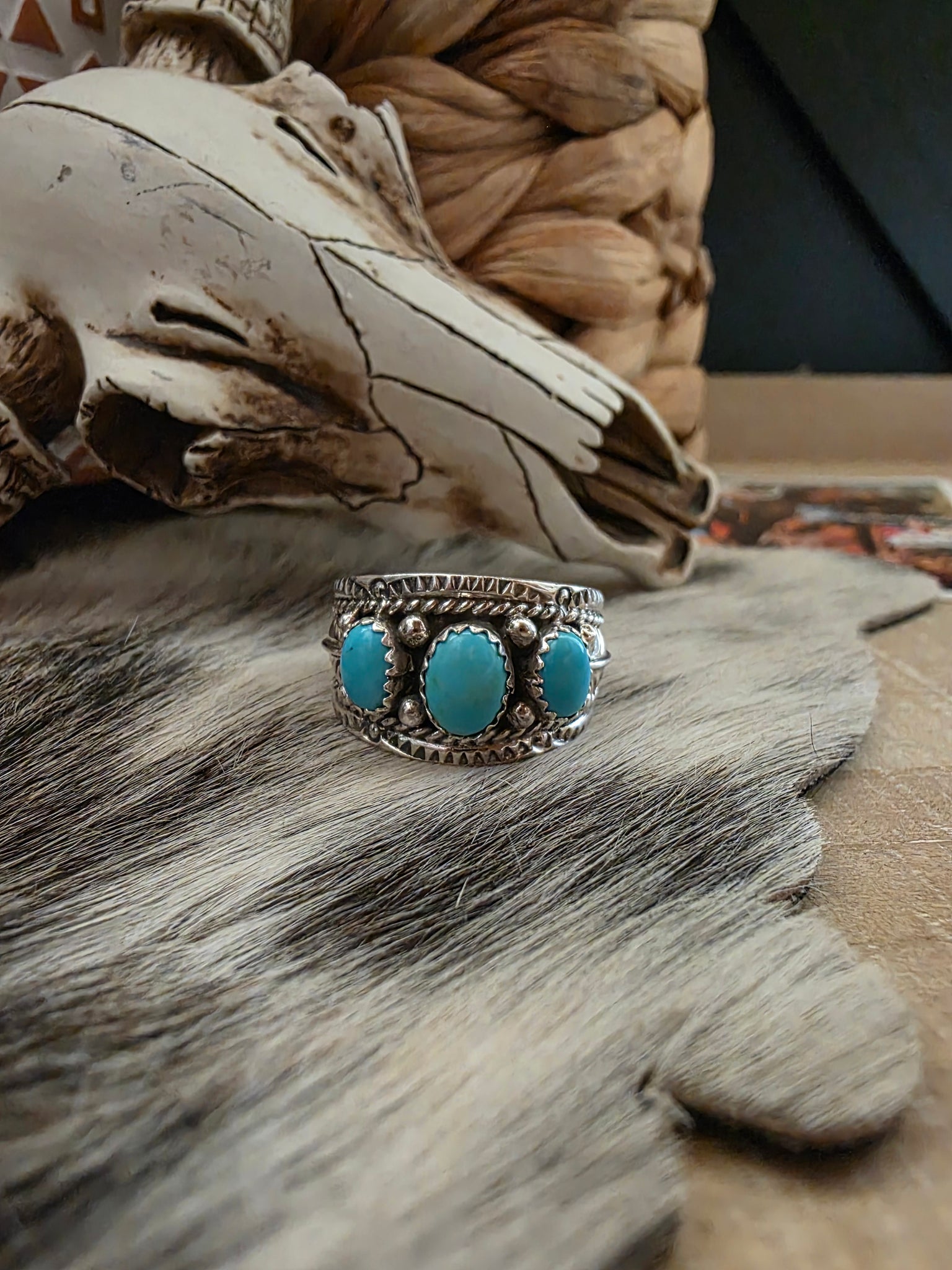 BETTY BEGAY THREE TURQUOISE STONE BAND
