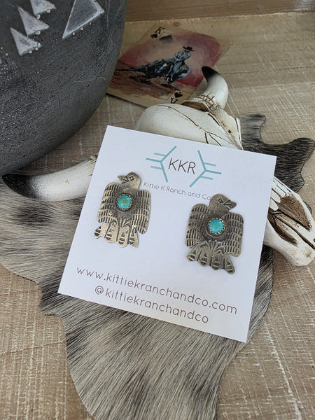 GABRIELLE YAZZIE TURQUOISE THUNDERBIRD STUD EARRINGS