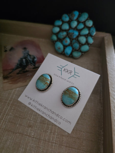 DREAMA YAZZIE KINGMAN TURQUOISE STUD EARRINGS