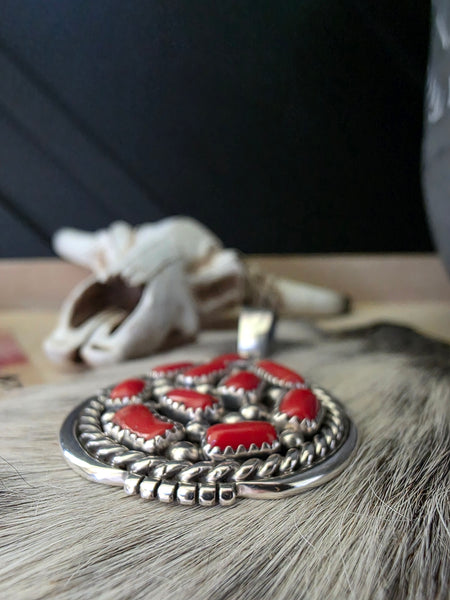 CHESTER CHARLEY CORAL STONE CLUSTER PENDANT