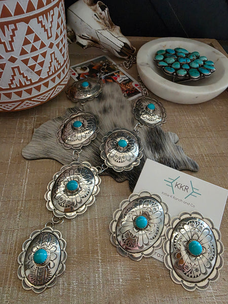 JIMMIE JAMES JR TURQUOISE CONCHO LARIAT NECKLACE SET