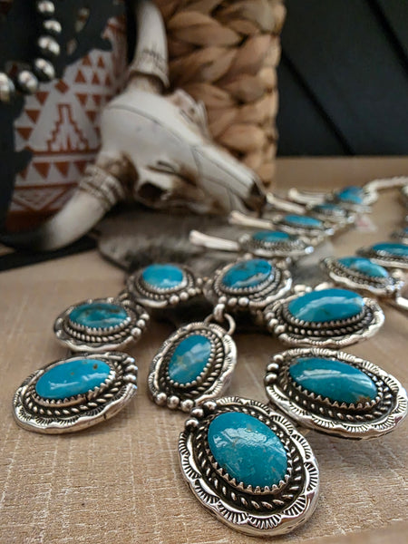 RITA DAWES TURQUOISE SQUASH BLOSSOM NECKLACE
