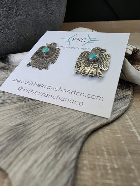 GABRIELLE YAZZIE TURQUOISE THUNDERBIRD STUD EARRINGS