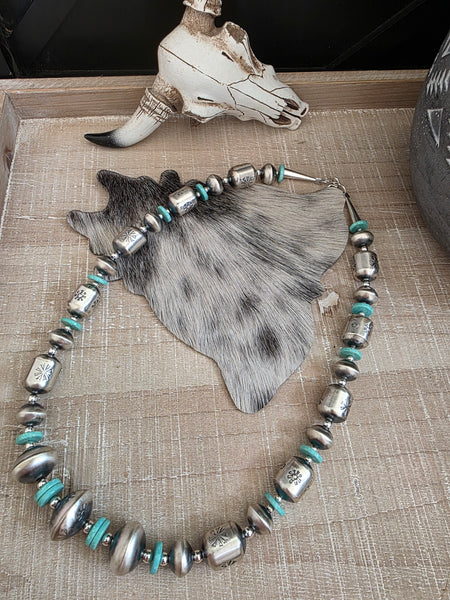 TYSHA APARICIO TURQUOISE AND STERLING SILVER HANDMADE NAVAJO PEARLS
