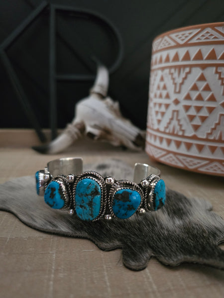 RAYMOND YAZZIE FIVE STONE KINGMAN TURQUOISE CUFF