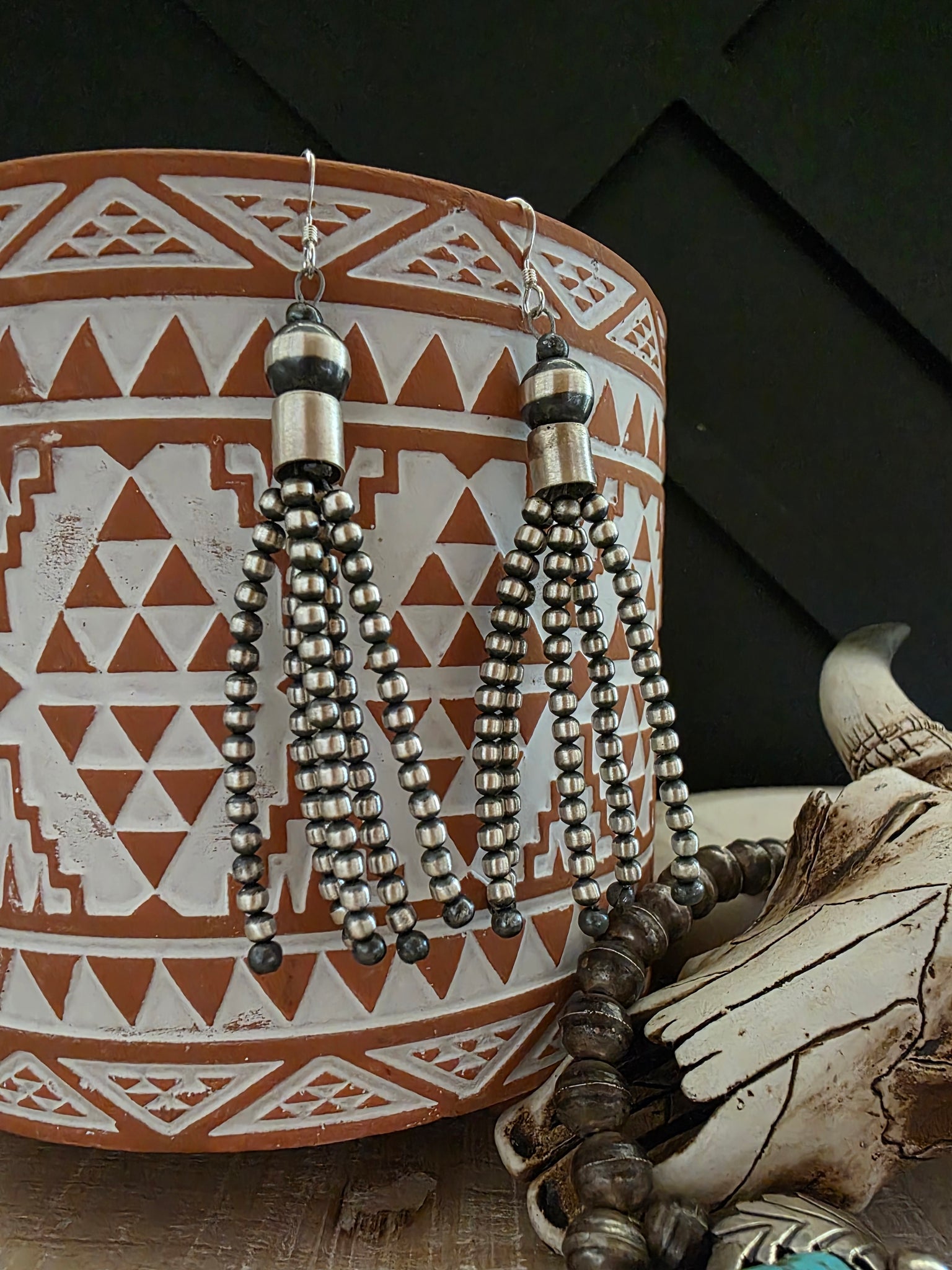 STERLING SILVER NAVAJO PEARL TASSLE EARRINGS