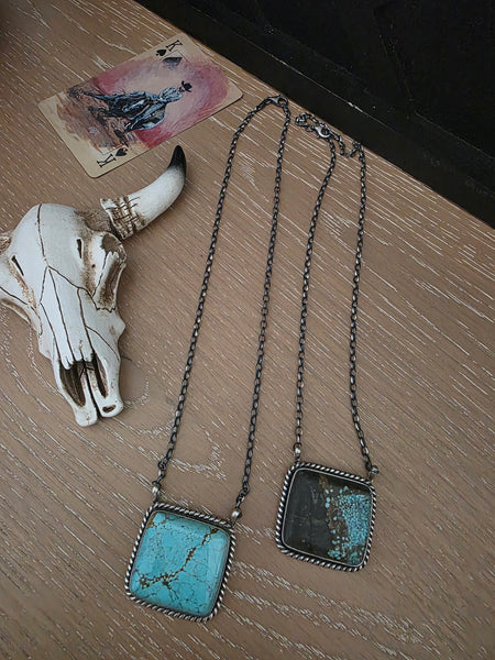 THE DONOVAN SKEETS LARGE TURQUOISE SQUARE BAR NECKLACE