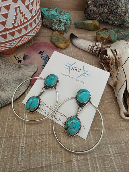JUDITH DIXON KINGMAN TURQUOISE HOOP EARRINGS