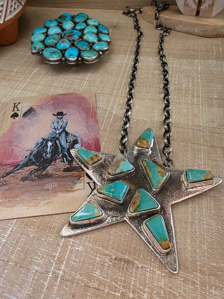 JUDE CANDELARIA ZUNI KINGMAN TURQUOISE STAR NECKLACE