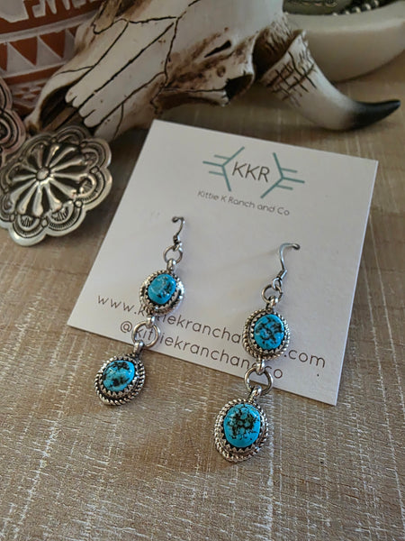 NAVAJO STERLING SILVER TURQUOISE DANGLE EARRINGS