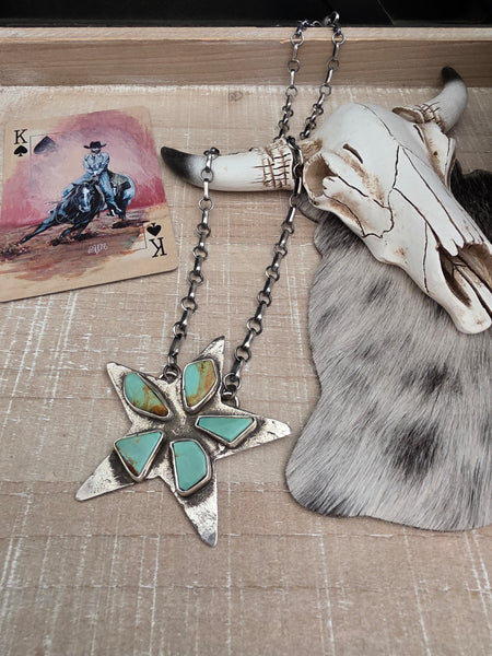 JUDE CANDELARIA ZUNI KINGMAN TURQUOISE STAR NECKLACE