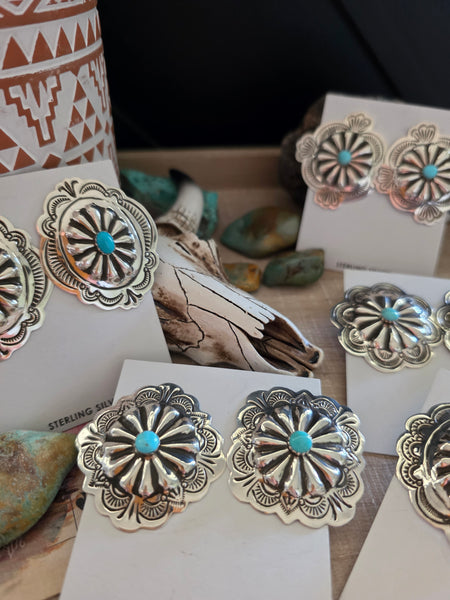 THE GENEVIEVE BLACKGOAT LARGE TURQUOISE CONCHO STUD EARRINGS