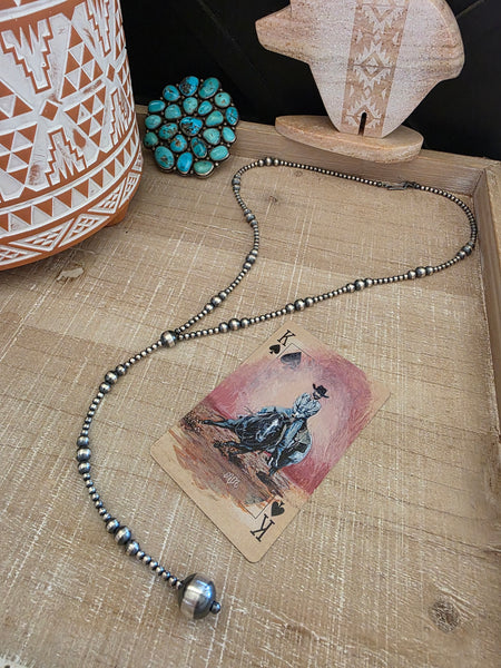 MULTI BEAD STERLING SILVER NAVAJO PEARL LARIAT NECKLACE