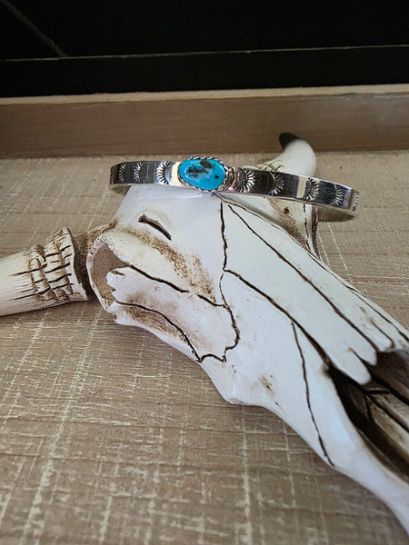 ALICE JOHNSON SILVER STAMPED AND TURQUOISE BRACELET