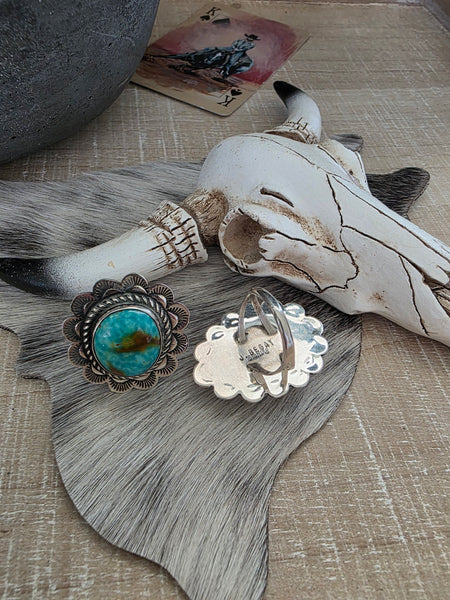 JUNIOR BEGAY SCALLOPED BORDER TURQUOISE RING