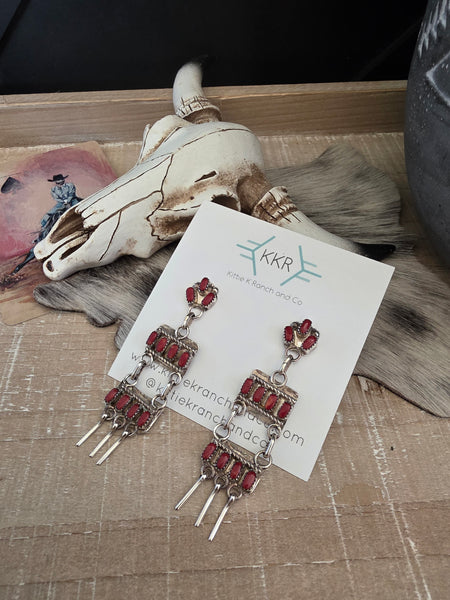 THE BELIVERA ZUNI CORAL CHANDELIER EARRINGS