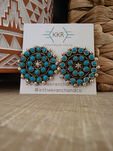 FAIRREN BEGAY LARGE KINGMAN TURQUOISE STUDS