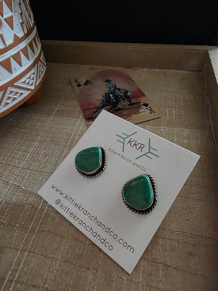 VIRGINIA BECENT KINGMAN TURQUOISE TEARDROP EARRINGS