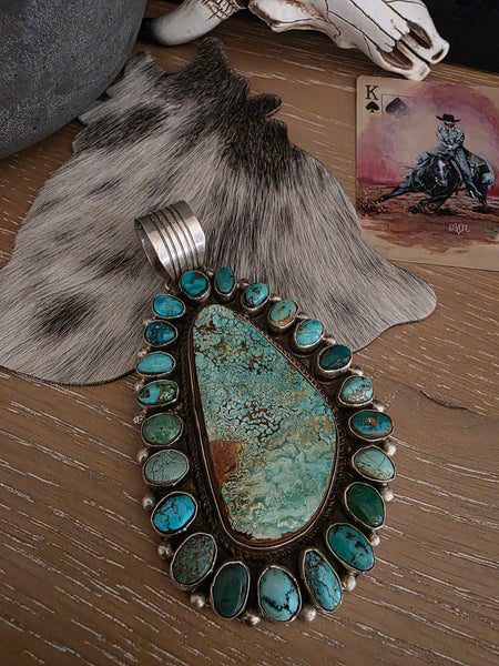 CHARLENE YAZZIE ROYSTON TURQUOISE CLUSTER PENDANT