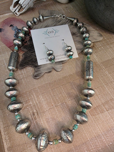 TYSHA APARICIO TURQUOISE AND STERLING SILVER HANDMADE NAVAJO PEARLS
