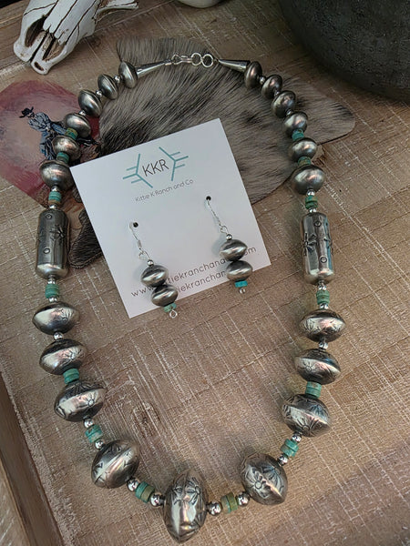 TYSHA APARICIO TURQUOISE AND STERLING SILVER HANDMADE NAVAJO PEARLS