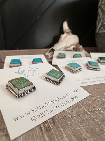 JUDITH DIXON PUNCHY KINGMAN SQUARE TURQUOISE STUDS