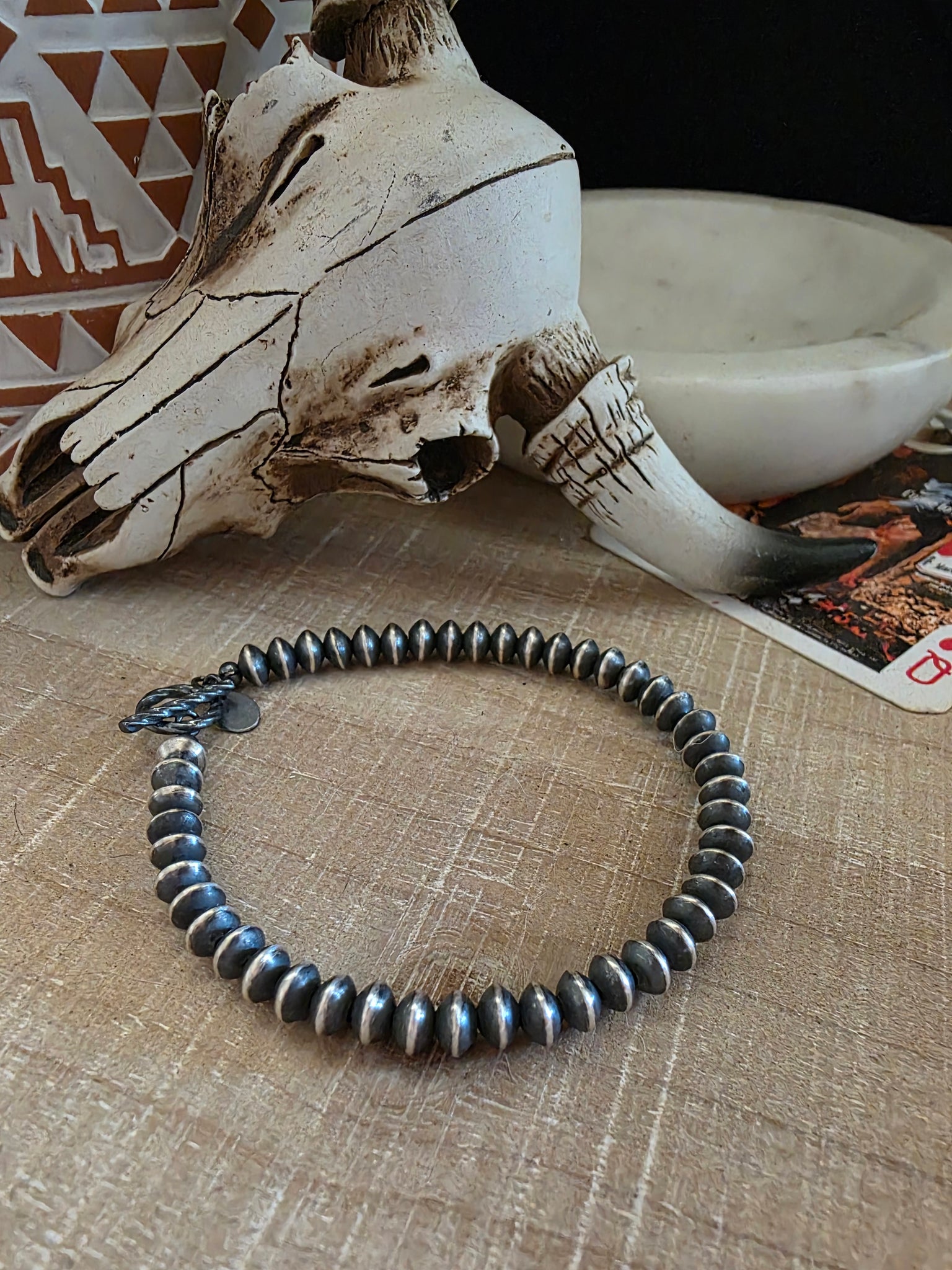 STERLING SILVER SAUCER NAVAJO PEARL BRACELET