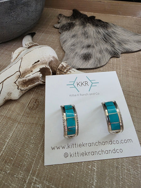 BRUCE JOHNSON TURQUOISE HOOP EARRINGS