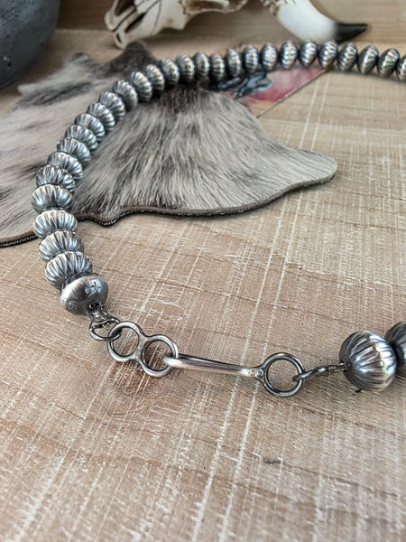 TONISHA HALEY STERLING SILVER HANDMADE STAMPED FLUTED NAVAJO PEARLS