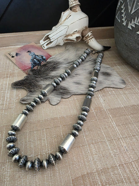TONISHA HALEY STERLING SILVER FLUTED AND TUBE HANDMADE NAVAJO PEARLS