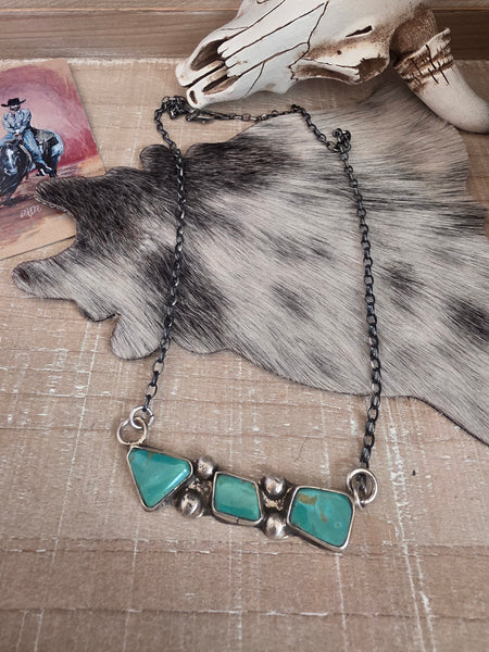 JUDE CANDELARIA THREE KINGMAN TURQUOISE STONE BAR NECKLACE