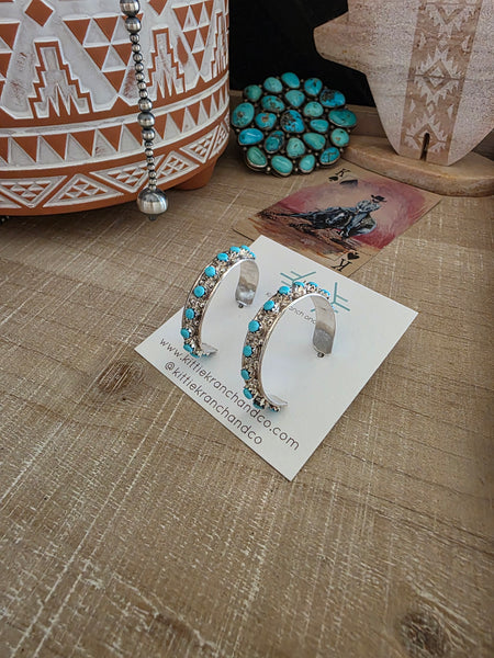 Zuni Turquoise Hoop Earrings by Joan  Cheama 