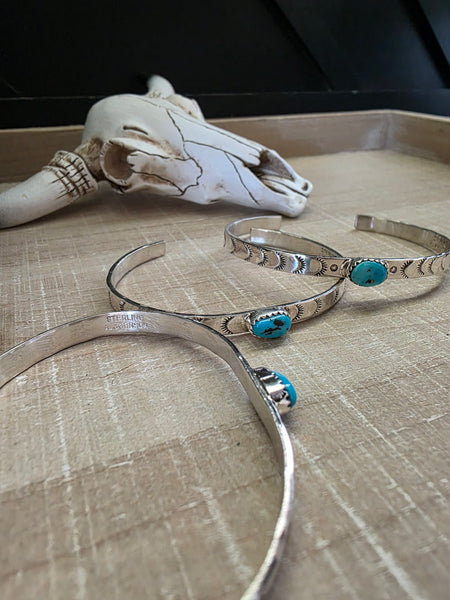 ALICE JOHNSON SILVER STAMPED AND TURQUOISE BRACELET