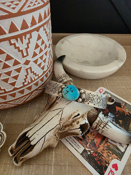 GILBERT WILSON STAMPED TURQUOISE CUFF