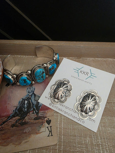 LEVINA BENALLY STERLING SILVER OVAL CONCHO STUDS