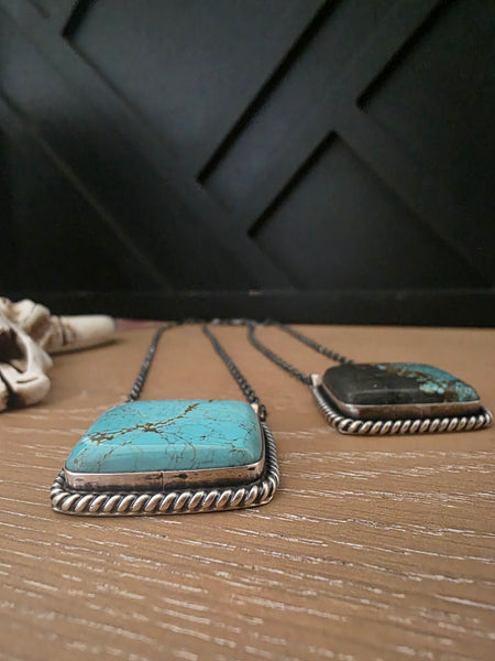 THE DONOVAN SKEETS LARGE TURQUOISE SQUARE BAR NECKLACE