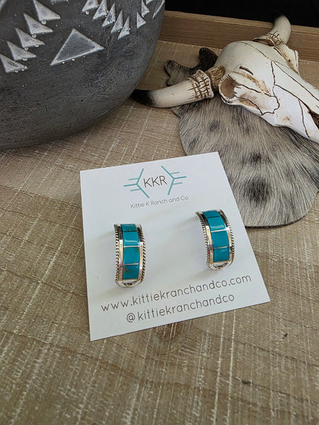 BRUCE JOHNSON TURQUOISE HOOP EARRINGS