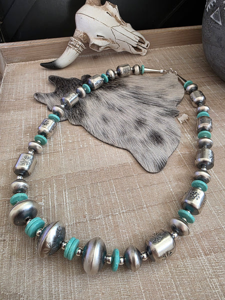 TYSHA APARICIO TURQUOISE AND STERLING SILVER HANDMADE NAVAJO PEARLS