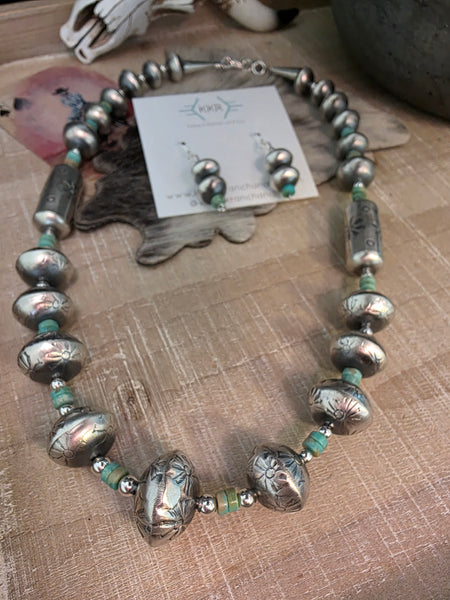 TYSHA APARICIO TURQUOISE AND STERLING SILVER HANDMADE NAVAJO PEARLS