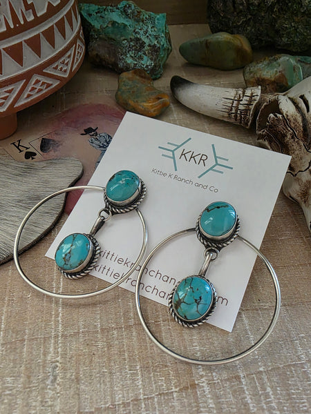 JUDITH DIXON KINGMAN TURQUOISE HOOP EARRINGS