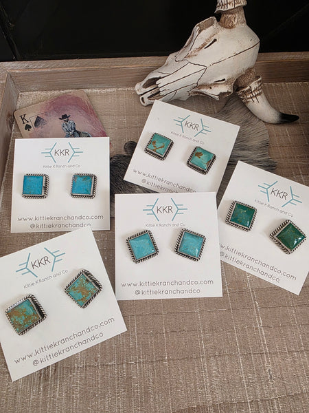 JUDITH DIXON PUNCHY KINGMAN SQUARE TURQUOISE STUDS