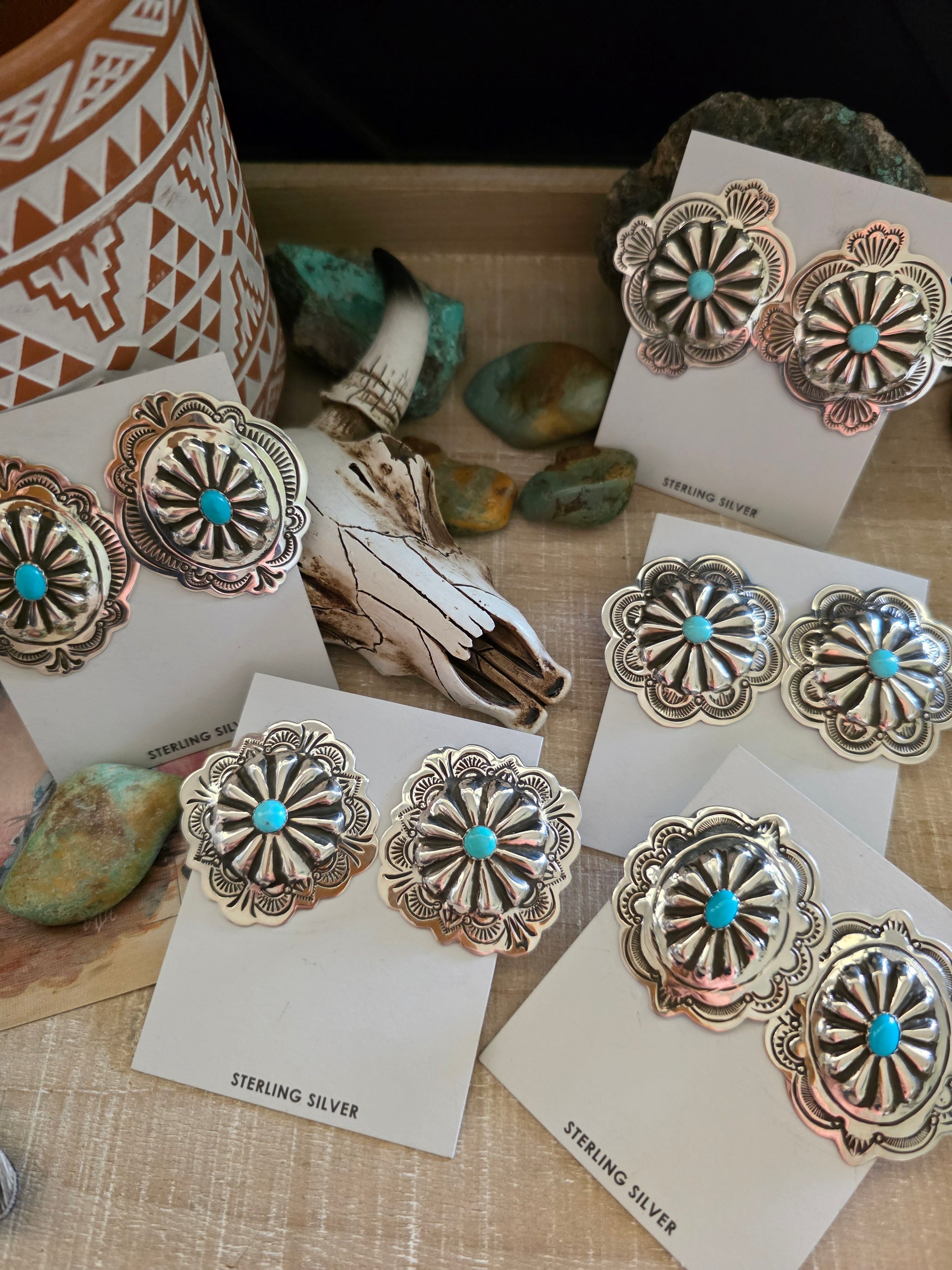 THE GENEVIEVE BLACKGOAT LARGE TURQUOISE CONCHO STUD EARRINGS