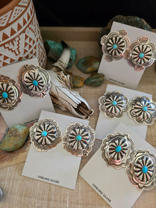 THE GENEVIEVE BLACKGOAT LARGE TURQUOISE CONCHO STUD EARRINGS